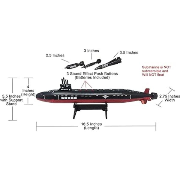 Submarino negro de juguete de 16.5 pulgadas con efectos de