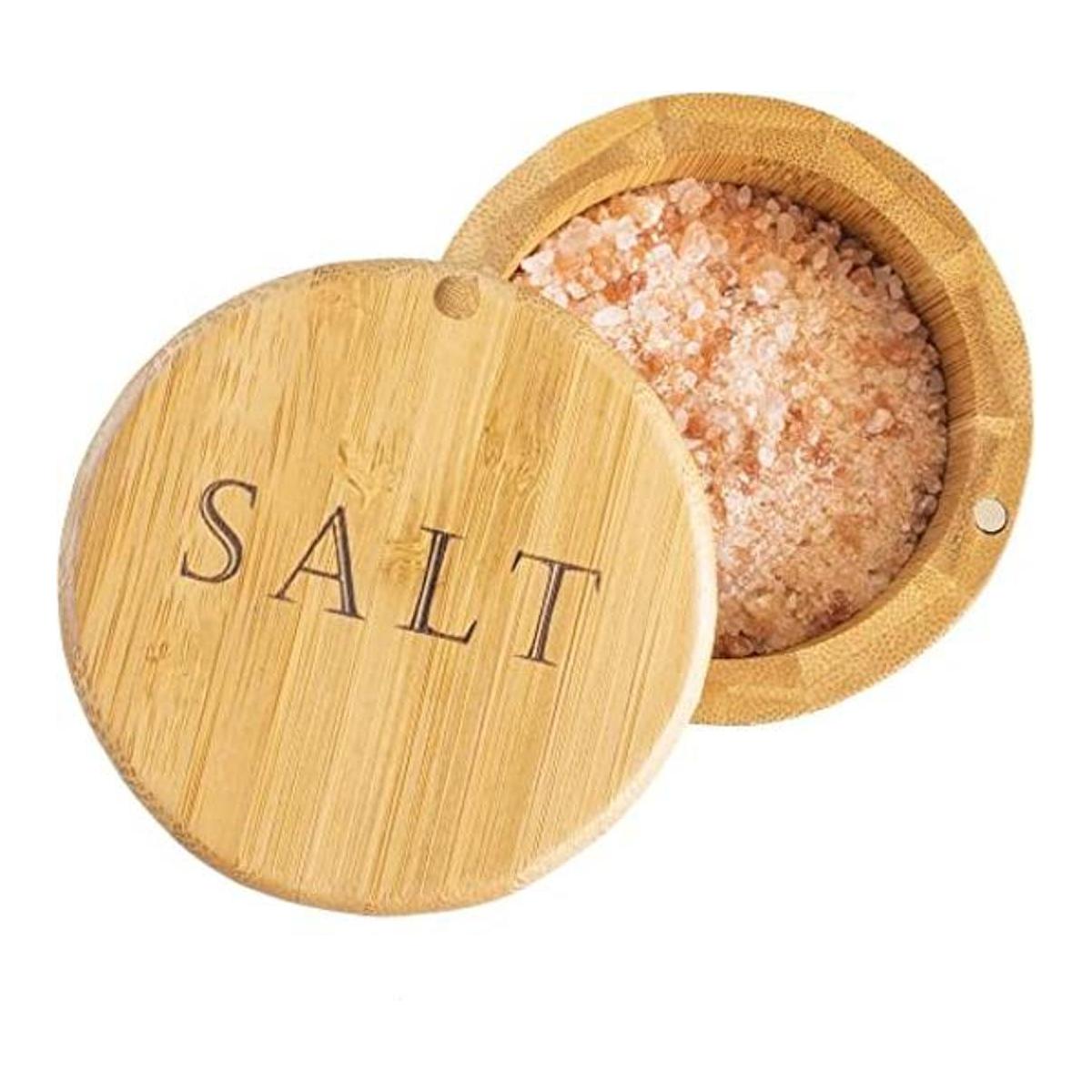 Caja de almacenamiento de bambú con tapa giratoria