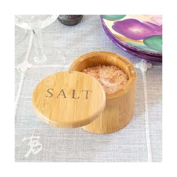 Caja de almacenamiento de bambú con tapa giratoria_2