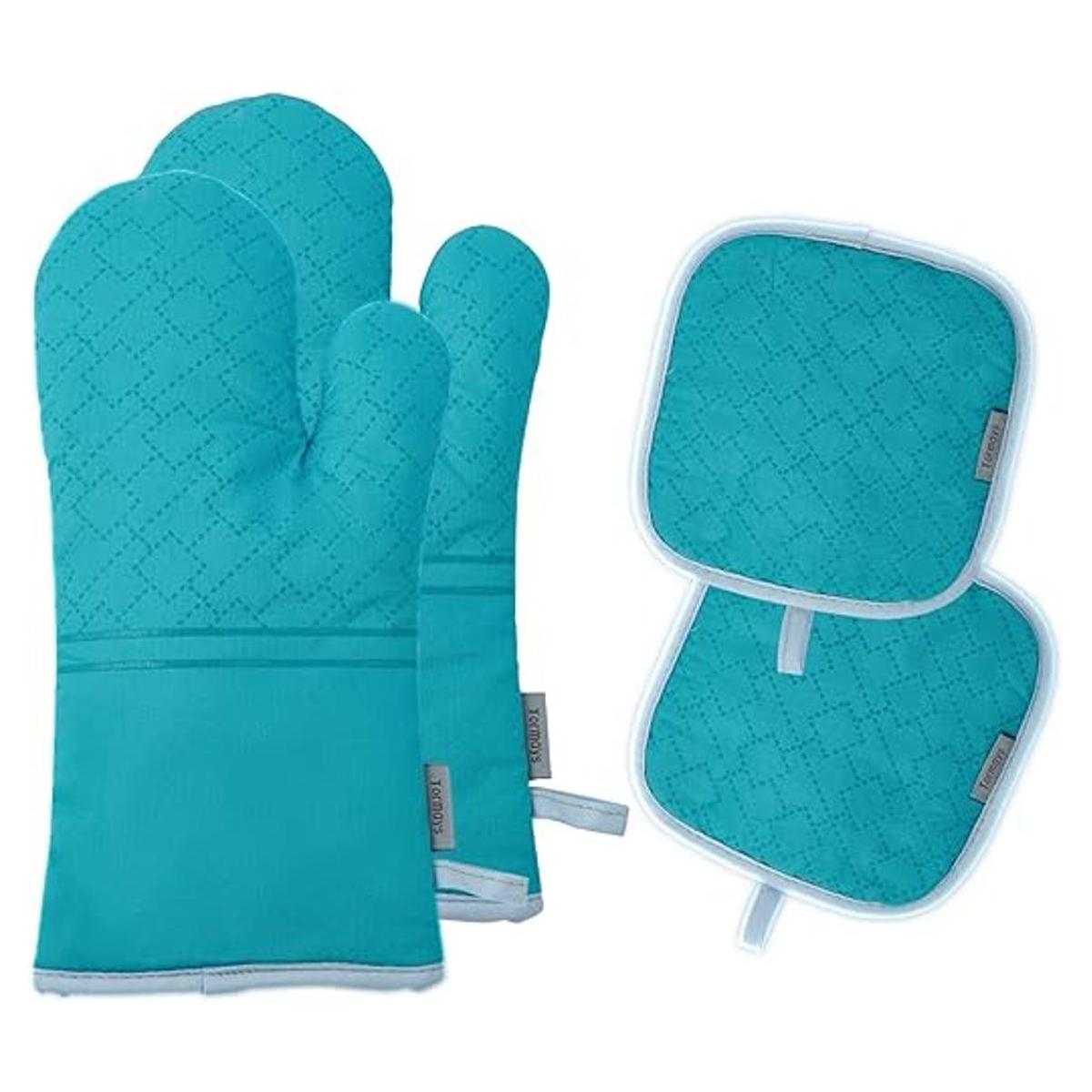 Juego de 4 guantes de horno y soportes para ollas guantes