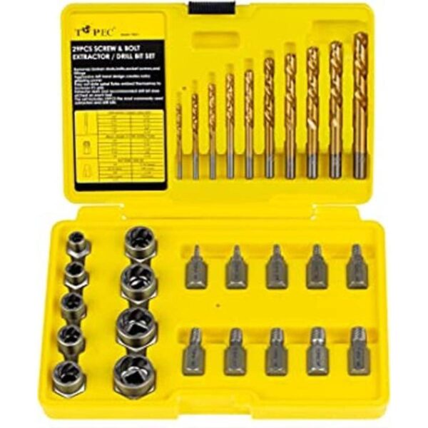 Topec 29Pcs Bolt Extractor Set and Drill Bit Kit