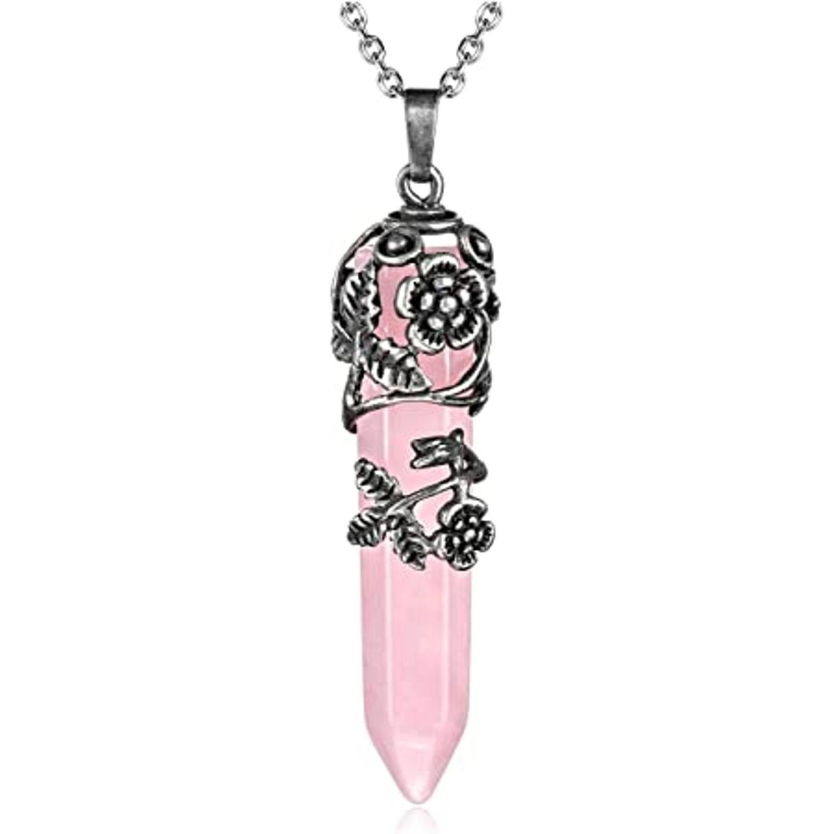 Top Plaza Collar de cristal curativo de cuarzo rosa