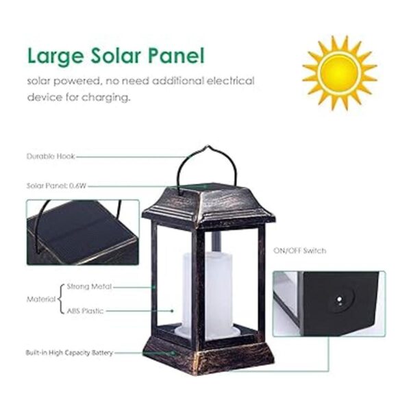 TomCare Paquete de 2 faroles solar de metal con llama_4