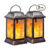 TomCare Paquete de 2 faroles solar de metal con llama_1