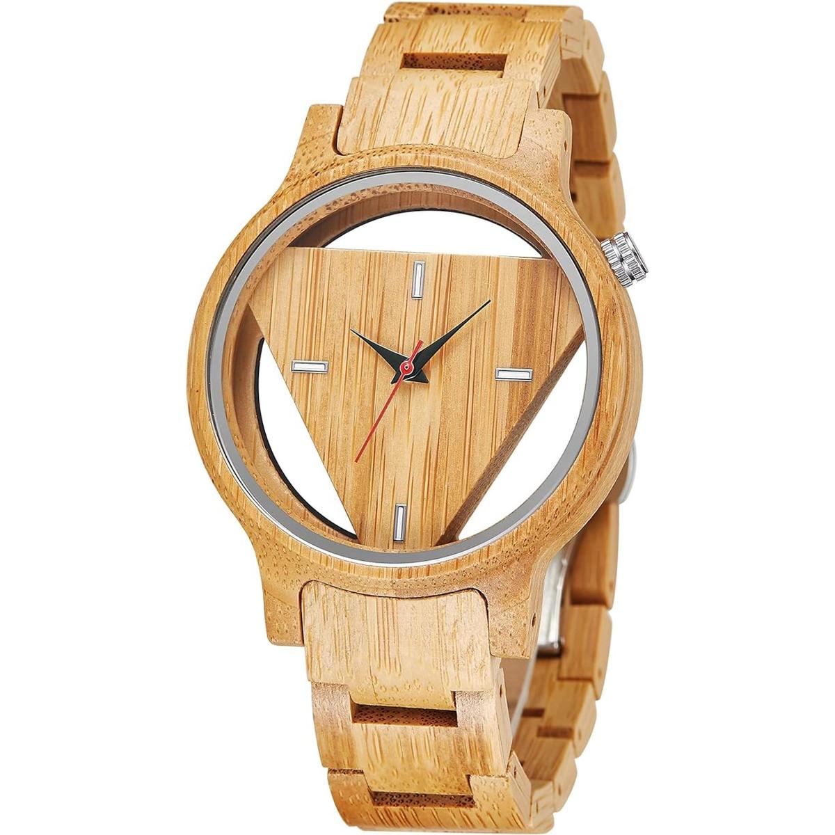 Colorful Wooden Watch Mens Skeleton Dial Full Wood Quartz