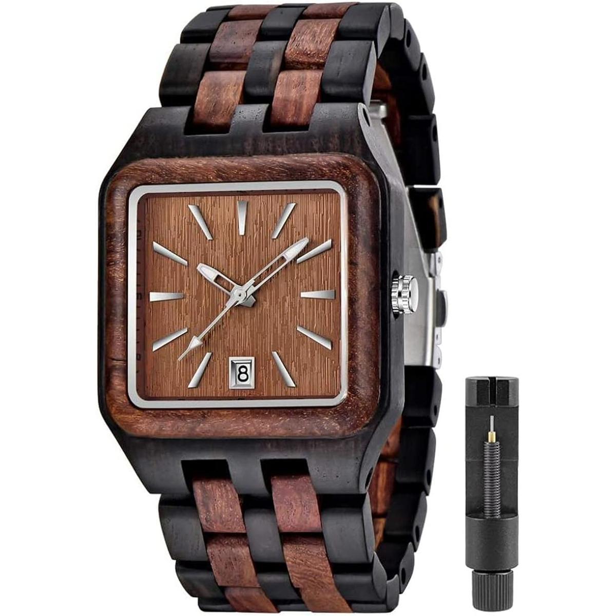 Mens Wooden Watch Analog Quartz Movement Handcraft
