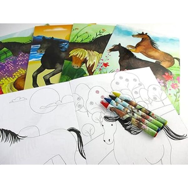 TINYMILLS Juego de libros para colorear de caballos y