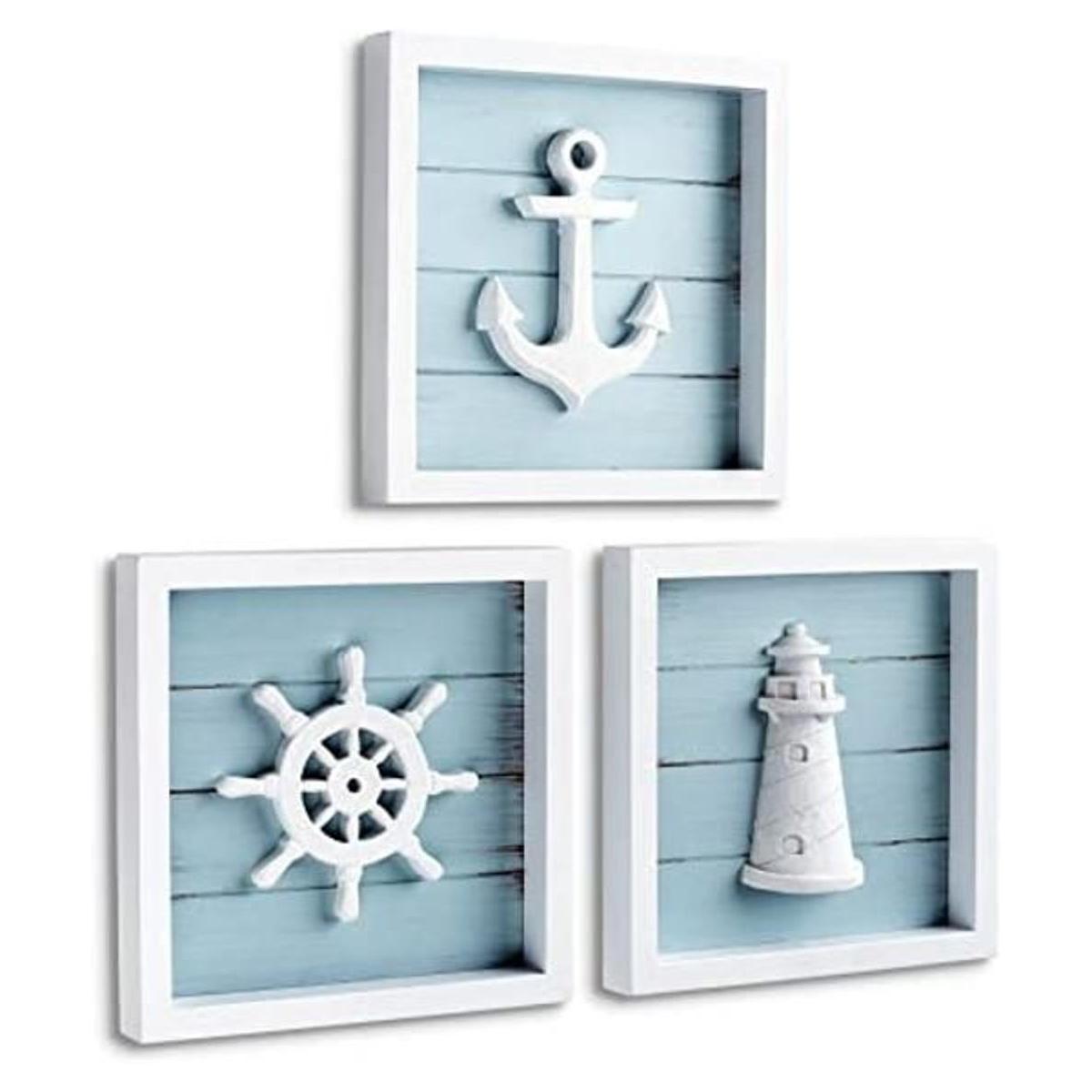 TideAndTales Juego de 3 decoraciones náuticas de pared 7