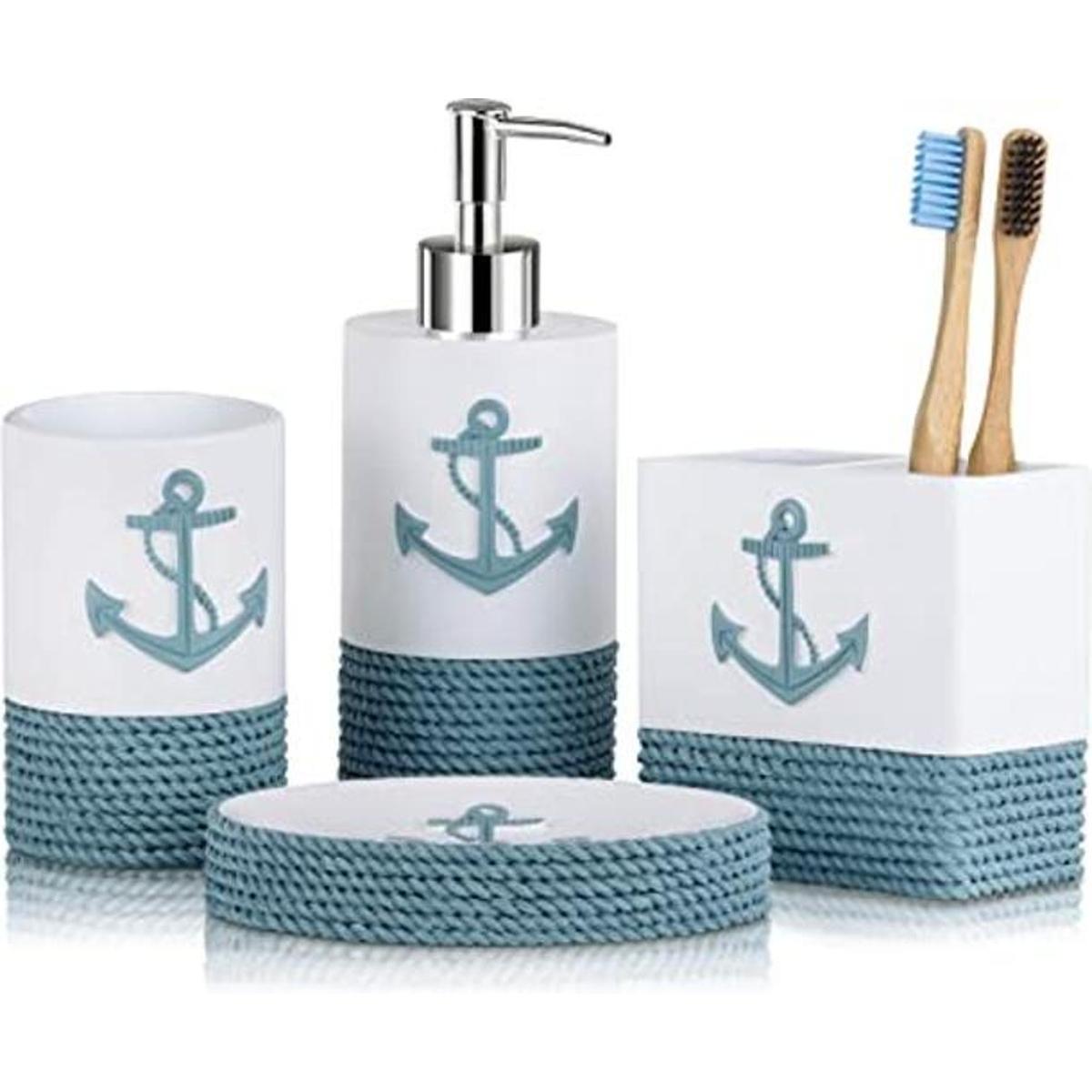 Tide and Tales Juego de accesorios de baño náuticos de 4