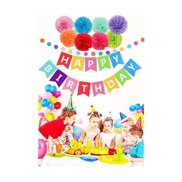 Banner de decoraciones de feliz cumpleaños con pompones de_2