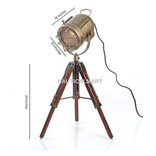 Lámpara de mesa de trípode de madera de teca estilo_3