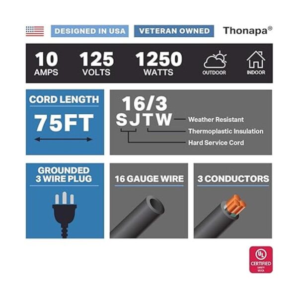 Thonapa Cable de extensión negro de 75 pies para_2