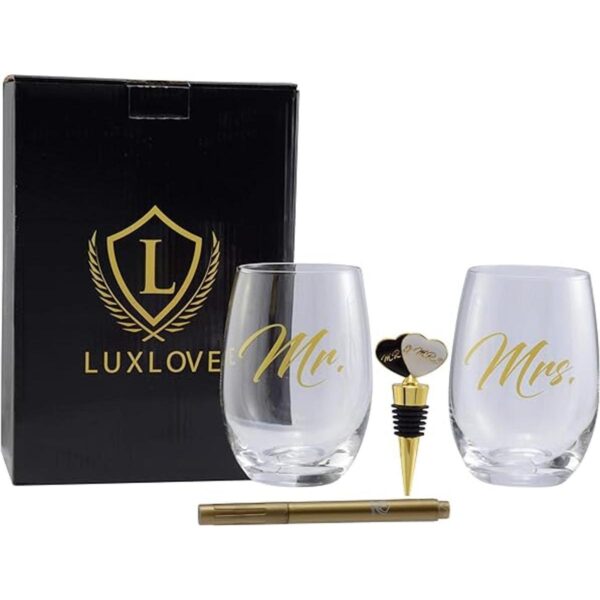 LUXLOVE Juego de copas de vino para parejas incluye