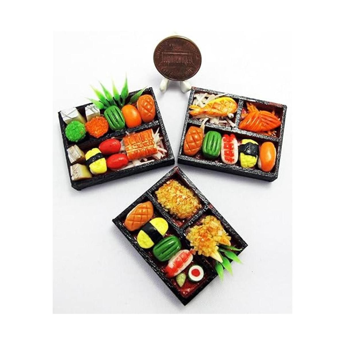 ThaiHonest 3 Mix Dollhouse Miniatura Sushi Bento comida