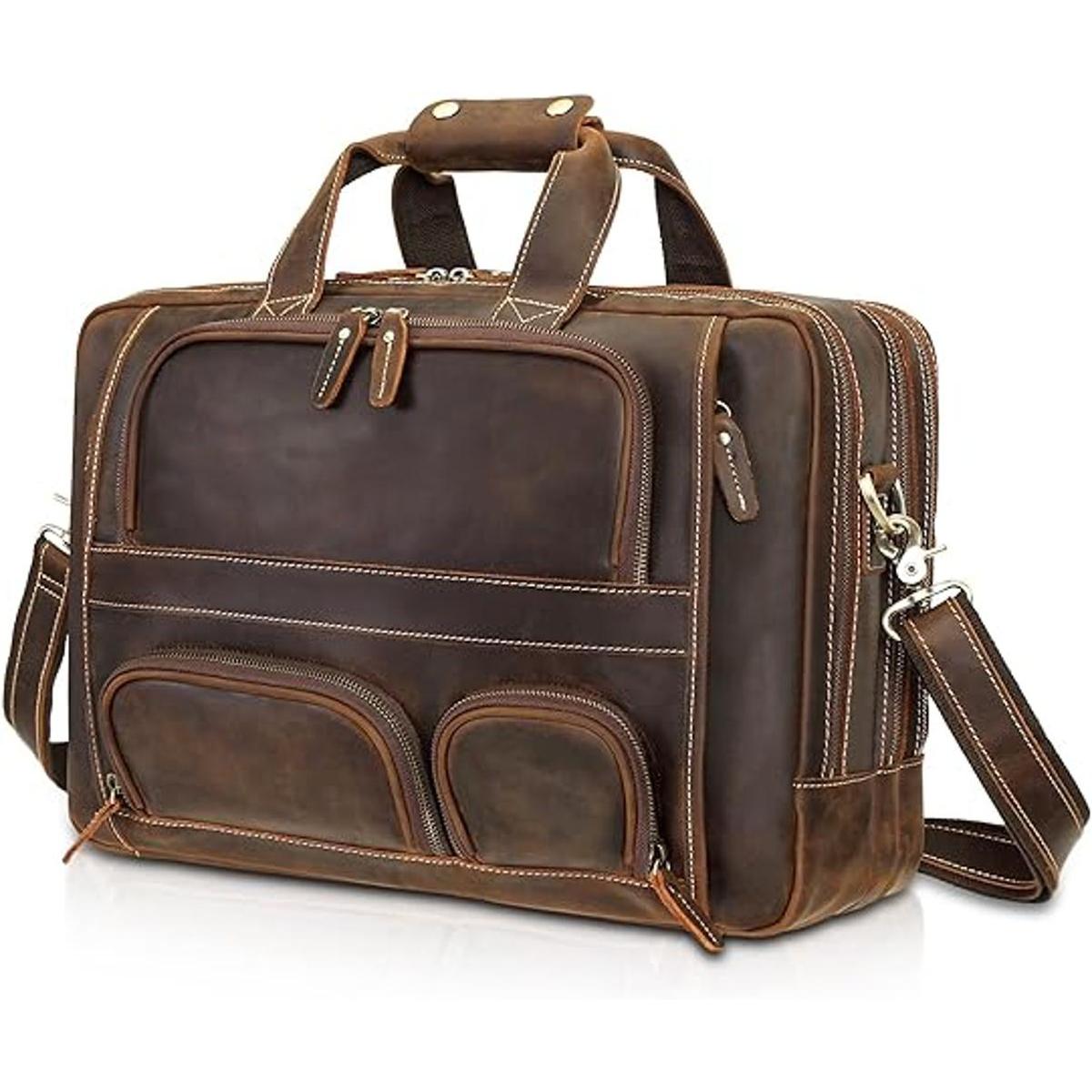 Maletín de cuero de vaca superior para hombres bolsa de