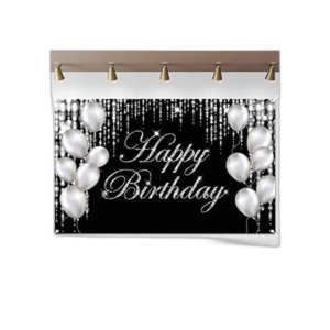 Pancarta de feliz cumpleaños color plateado telón de_1