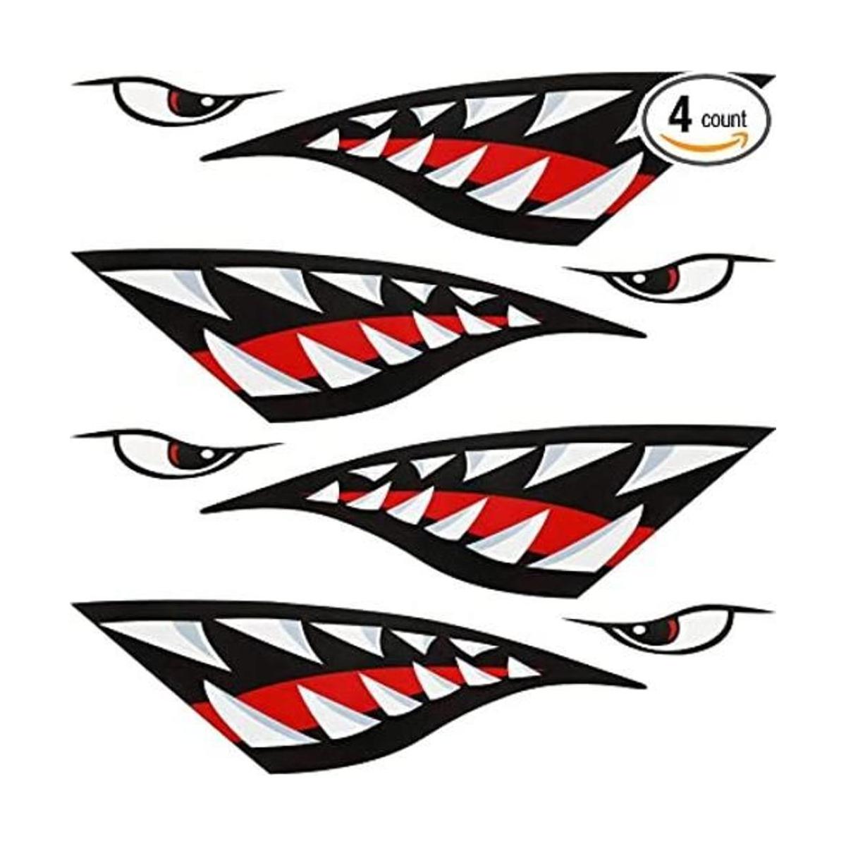4 piezas de tiburón dientes boca kayak pegatinas