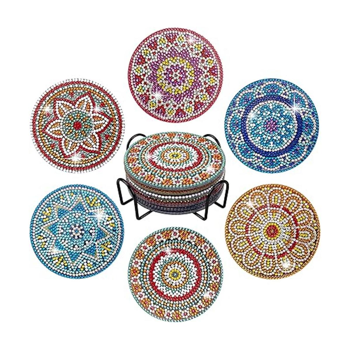 Temlum 6 posavasos de pintura de diamante con soporte