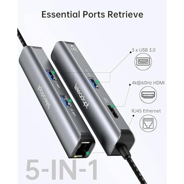 Teleadapt Adaptador concentrador USB tipo C 5 en 1. HDMI_5