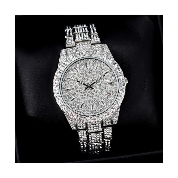 Reloj de esfera baguette helado para hombre con bisel_5