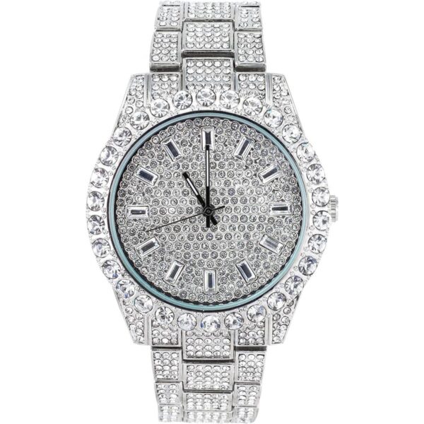 Reloj de esfera baguette helado para hombre con bisel_1