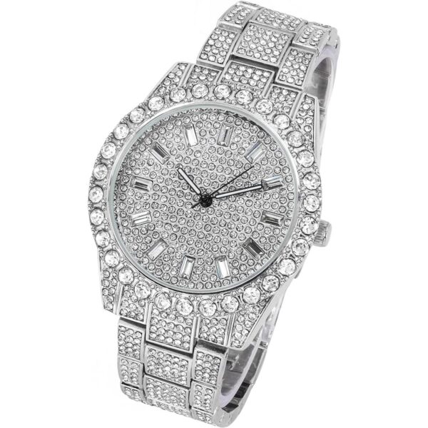 Reloj de esfera baguette helado para hombre con bisel_3