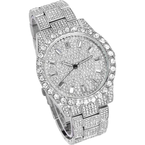 Reloj de esfera baguette helado para hombre con bisel_2