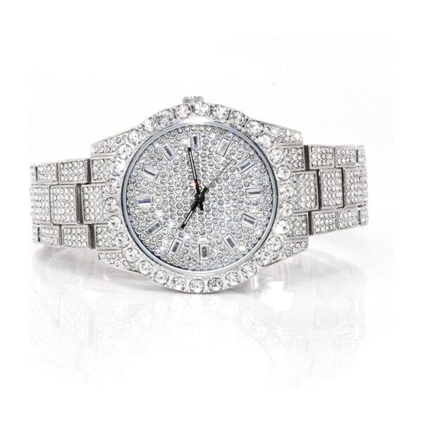 Reloj de esfera baguette helado para hombre con bisel_4