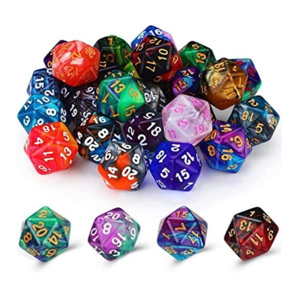 Juego de 25 dados poliédricos con bolsa negra para RPG MTG_1