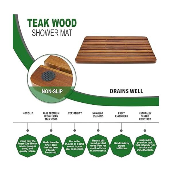 TeakCraft Alfombra de ducha de teca sauna antideslizante