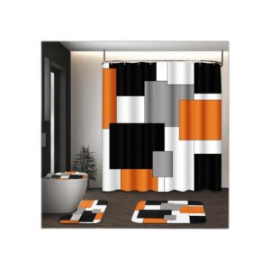 Tayney Juego de cortinas de ducha geométricas naranjas con_1