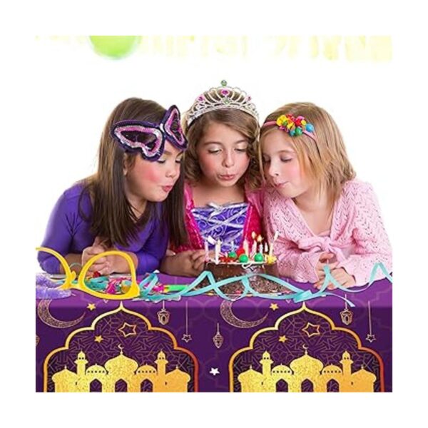 Mantel de plástico morado y dorado de 3 piezas mantel de