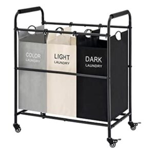Tajsoon Carrito clasificador de ropa sucia de 3 bolsas