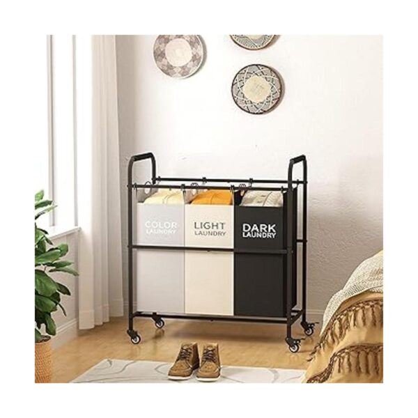 Tajsoon Carrito clasificador de ropa sucia de 3 bolsas