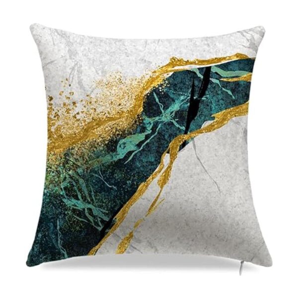 Juego de 4 fundas de almohada de mármol verde y dorado