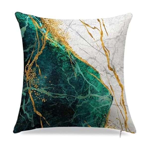 Juego de 4 fundas de almohada de mármol verde y dorado