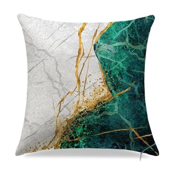 Juego de 4 fundas de almohada de mármol verde y dorado
