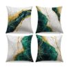 Juego de 4 fundas de almohada de mármol verde y dorado