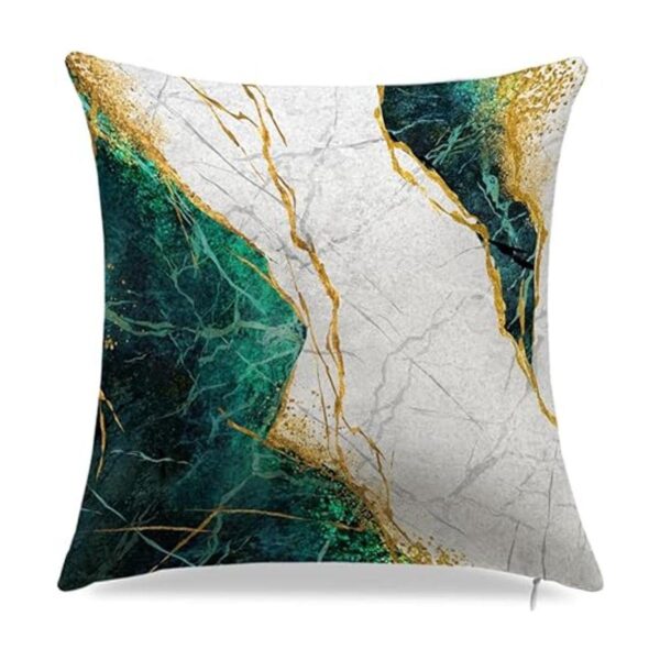 Juego de 4 fundas de almohada de mármol verde y dorado