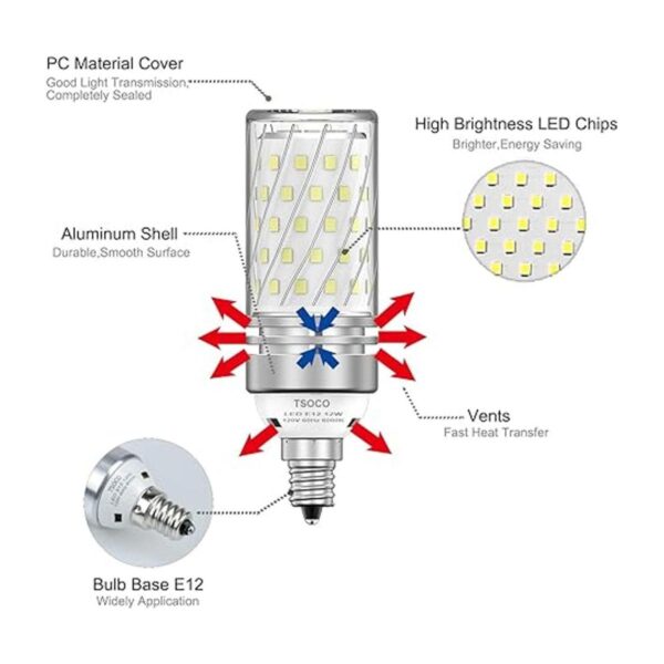 TSOCO Bombillas LED E12 bombillas LED de araña de 12 W