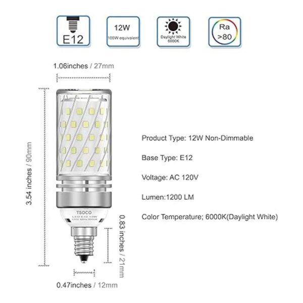 TSOCO Bombillas LED E12 bombillas LED de araña de 12 W