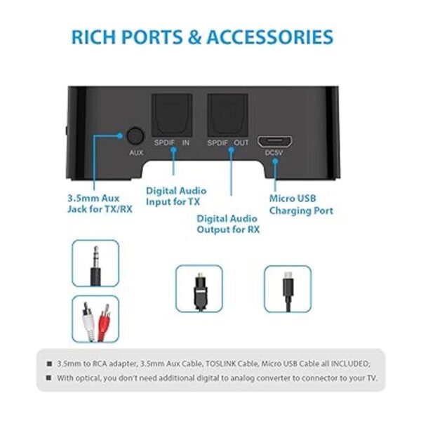 TROND Transmisor y receptor Bluetooth V5.0 de TV TOSLINK_3