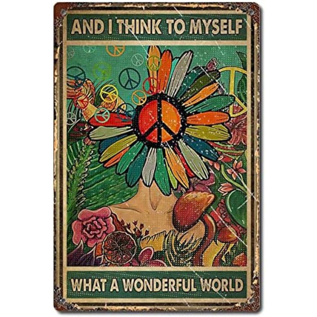 Cartel hippie de la paz con diseño de girasol para niña y