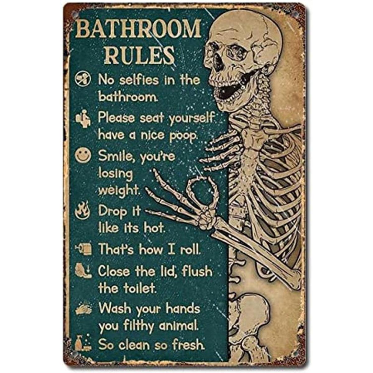 TRITXIY Póster vertical de esqueleto con reglas de baño