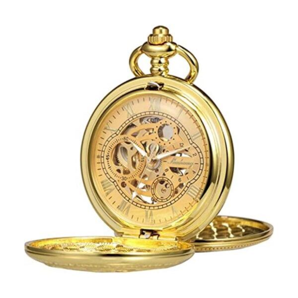 Treeweto Reloj de bolsillo Esqueleto Mano viento Mecánico_1