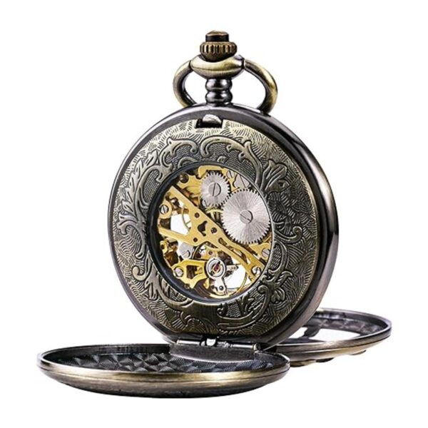 TREEWETO Reloj de bolsillo con doble cubierta de bronce_4