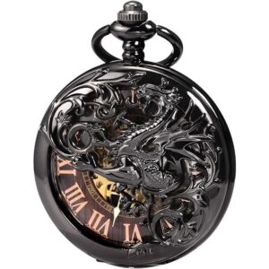 Treeweto Reloj de bolsillo mecánico de dragón antiguo con_1