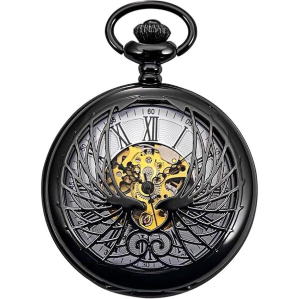 Treeweto Reloj de bolsillo mecánico con diseño de alas de_2