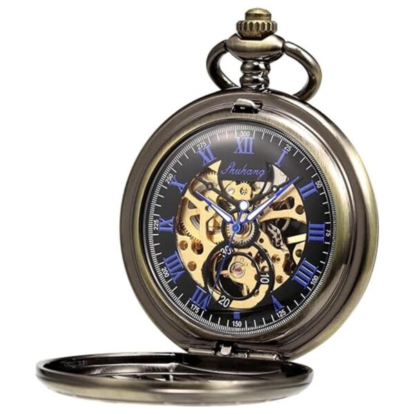 TREEWETO Reloj de bolsillo mecánico con alas de águila_3