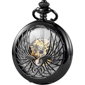 Treeweto Reloj de bolsillo mecánico con diseño de alas de_1